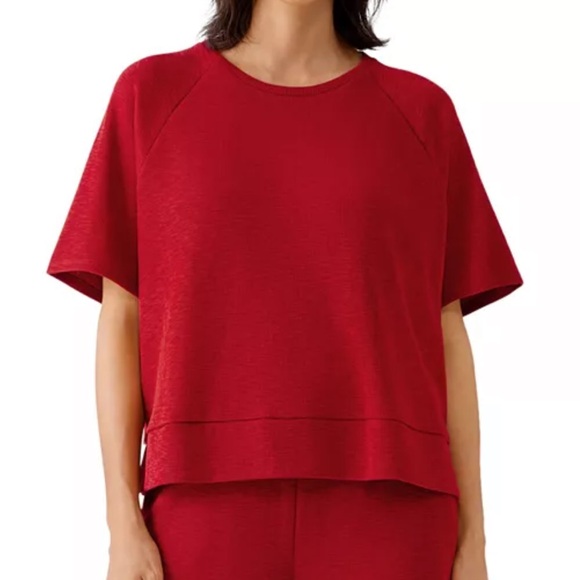 EILEEN FISHER crewneck pull over style, short sleeve, ribbed cuff top - Picture 1 of 9